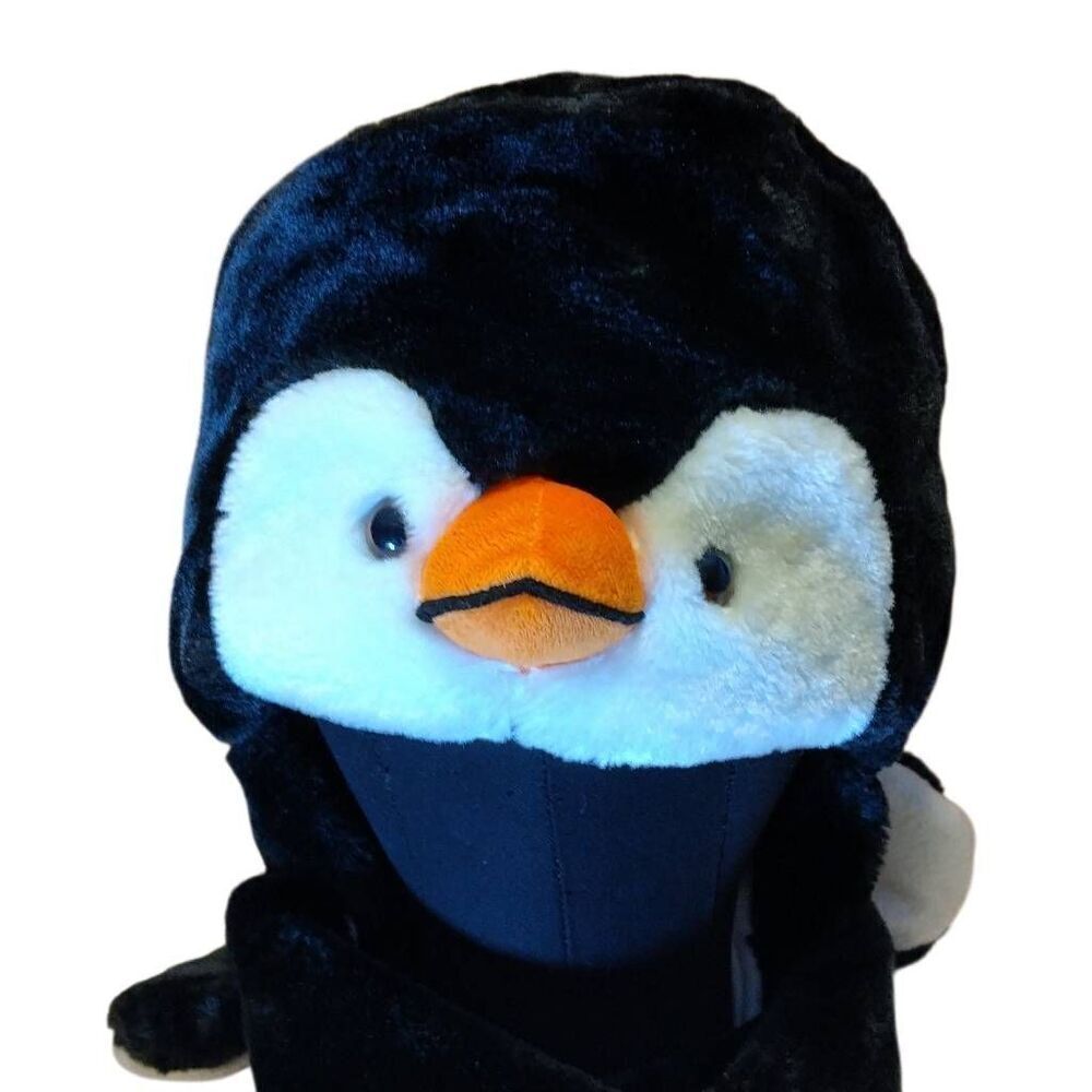 Fuzzy Warm Adult Penguin Hat with built in Scarf and Hand warmers